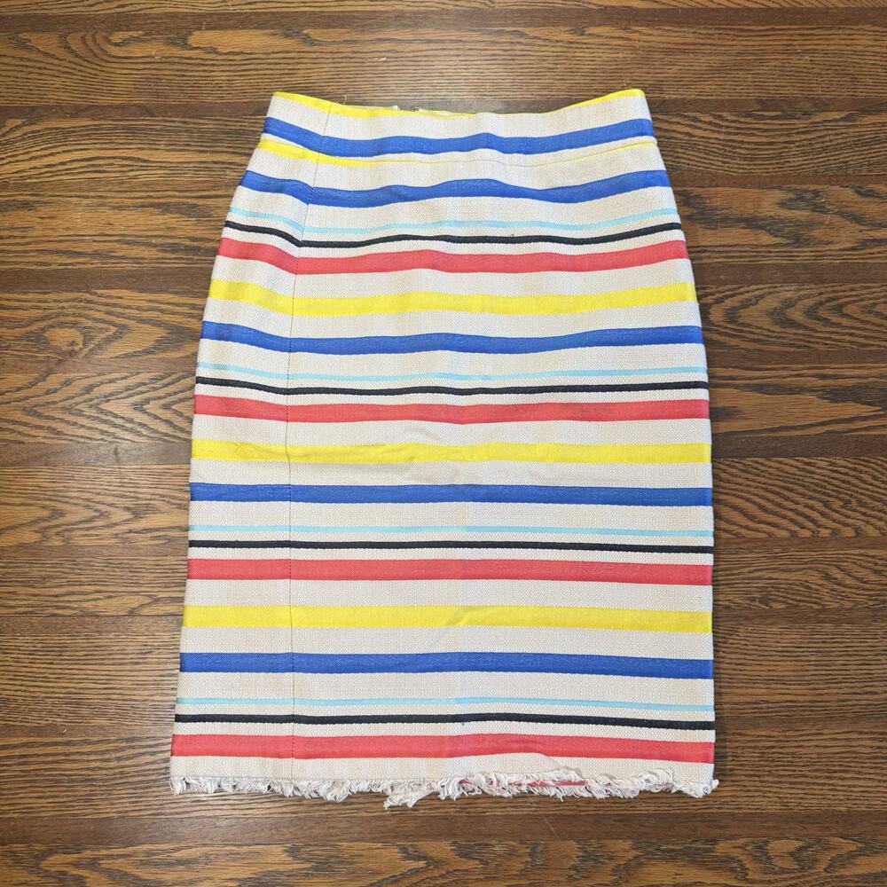 J. CREW Women's Rainbow Colorful Jacquard Striped Fringe Pencil Style Skirt SZ 2